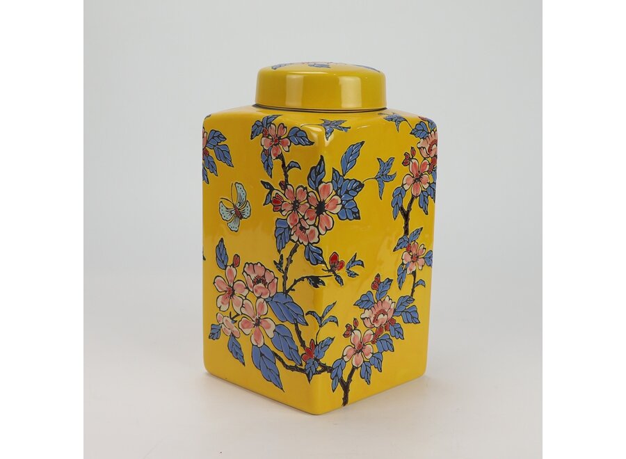 Vaso Ginger Jar Cinese in Porcellana Giallo Fiori Dipinto a Mano D14xA26cm