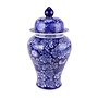 Pot à Gingembre Chinois Porcelaine Bleu Marine Pivoines Peint à la Main D19xH36cm