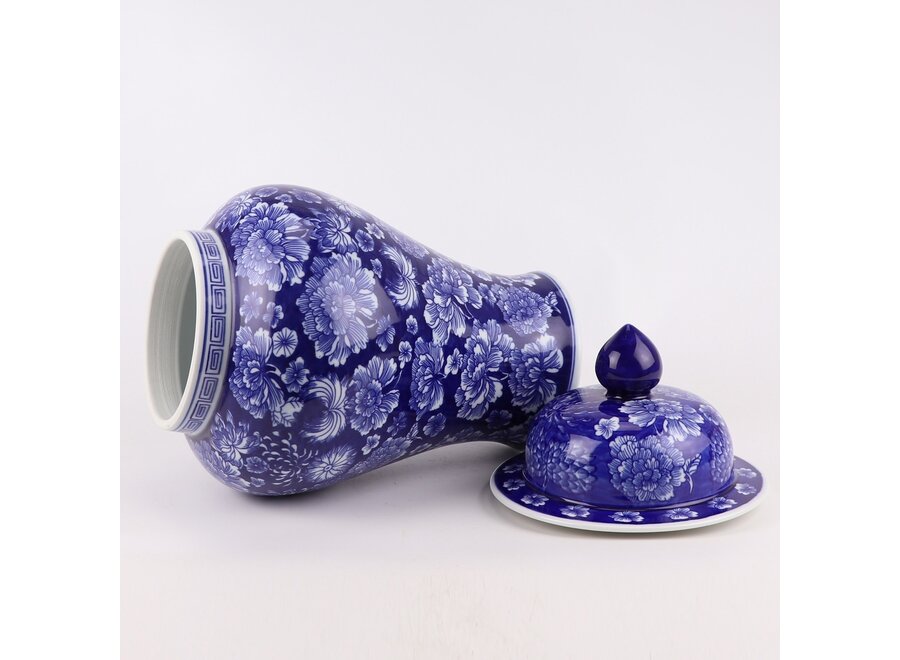 Chinese Ginger Jar Porcelain Navy Blue Peonies Hand-Painted D19xH36cm