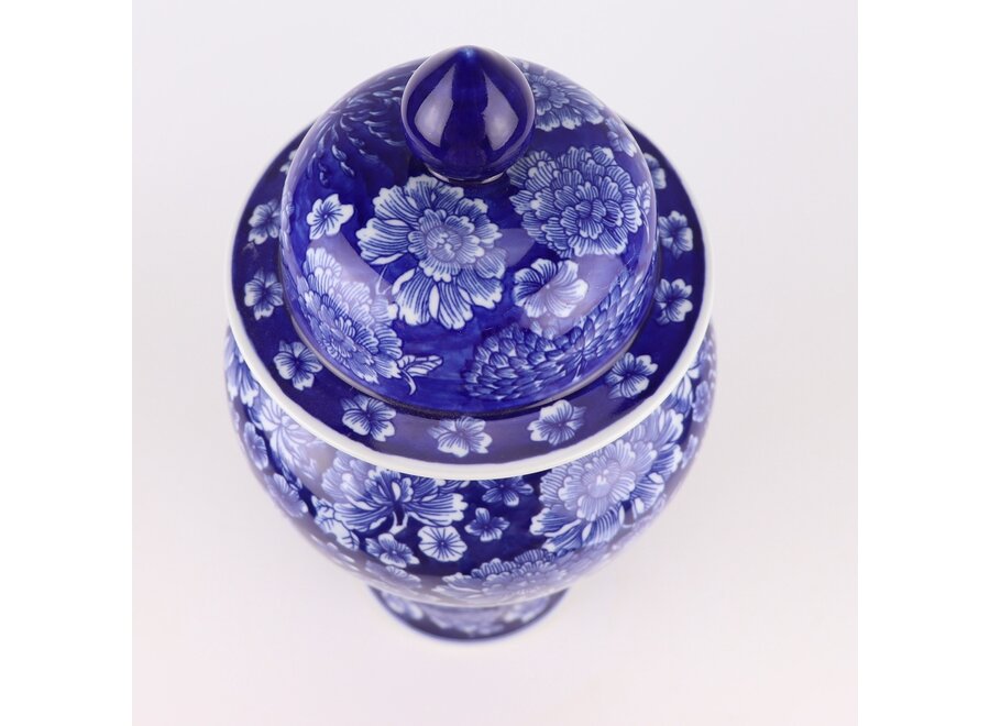 Chinese Ginger Jar Porcelain Navy Blue Peonies Hand-Painted D19xH36cm