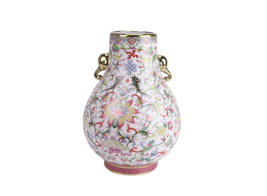 Chinesische Vase Porzellan Weiß Handgemalt D22xH31cm