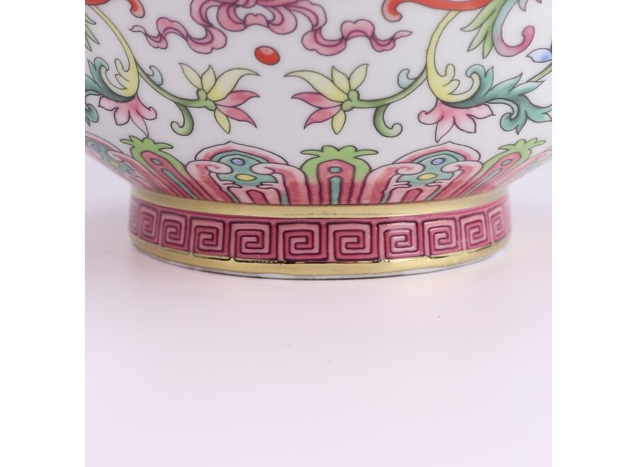 Vase Chinois Porcelaine Blanc Peint à la Main D22xH31cm