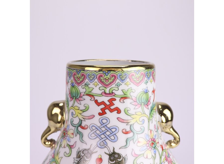 Vase Chinois Porcelaine Blanc Peint à la Main D22xH31cm