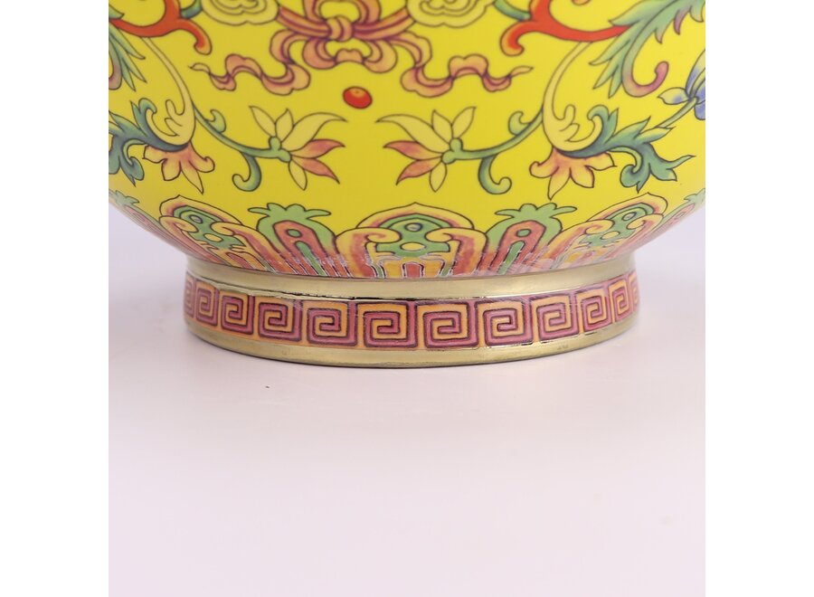 Vase Chinois Porcelaine Jaune Peint à la Main D22xH31cm