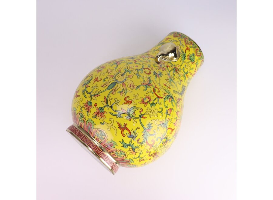 Vaso Cinese Porcellana Giallo Dipinto a Mano D22xA31cm