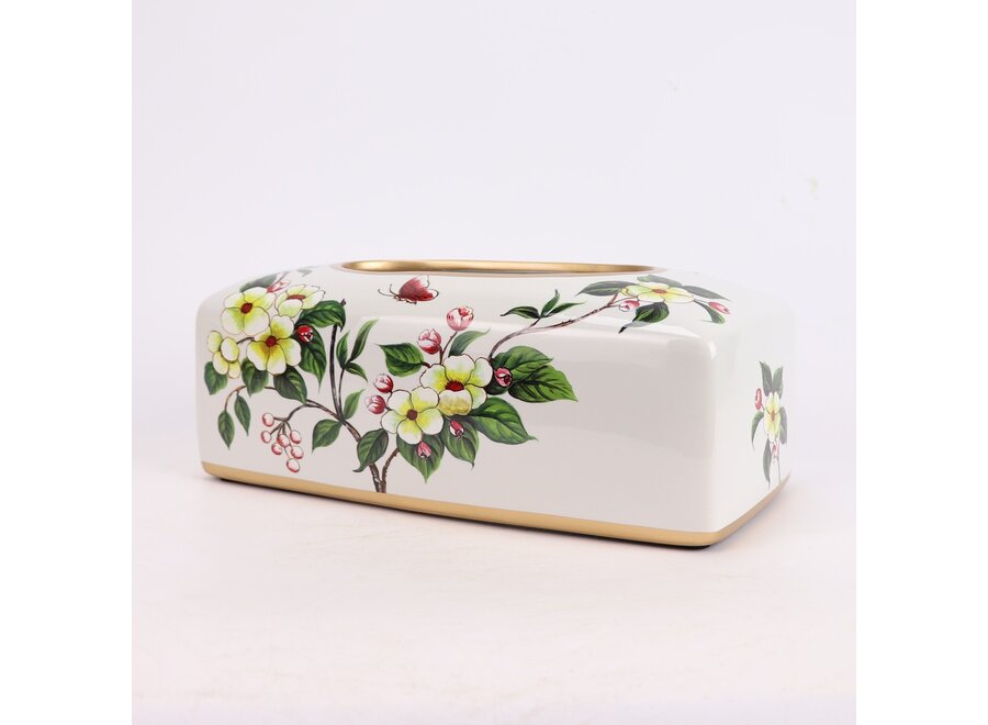 Chinesische Taschentuchbox Porzellan Weiß Blumen B23xT9xH14cm