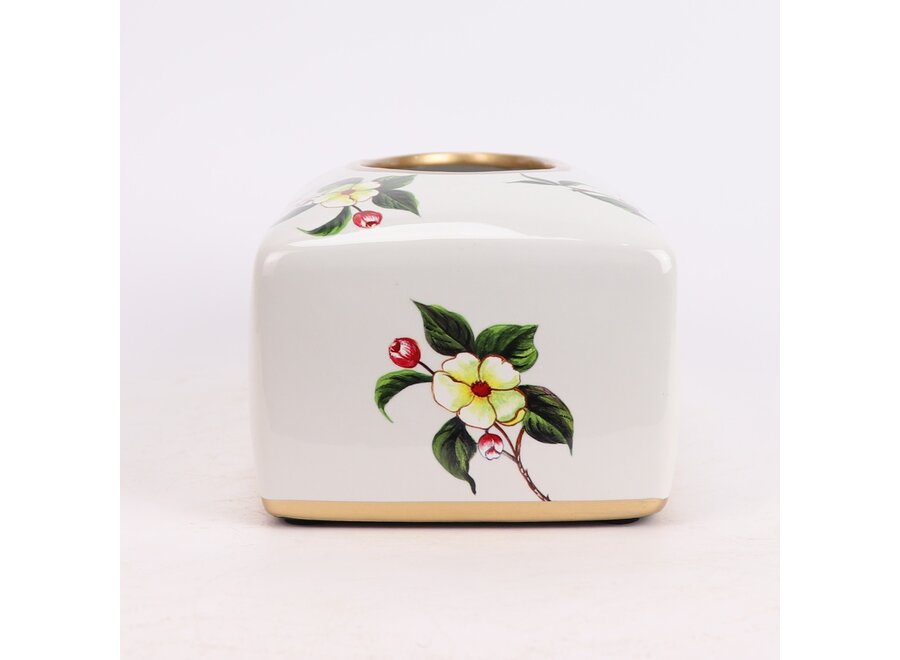 Boîte de Mouchoirs Chinoise Porcelaine Blanc Fleurs L23xP9xH14cm