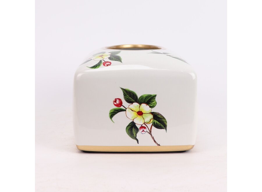 Caja de Pañuelos China Porcelana Blanco Flores An23xP9xAl14cm