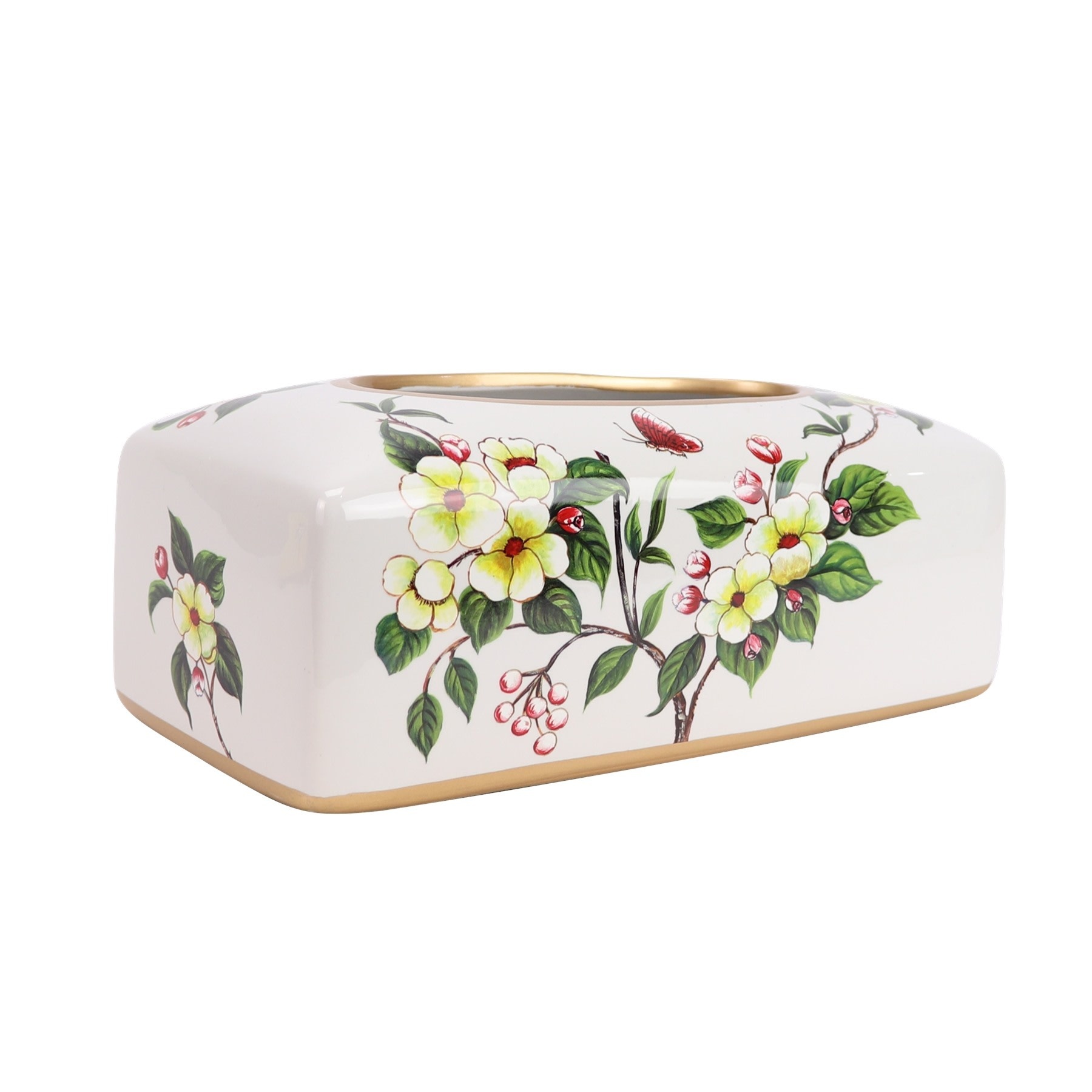 Chinesische Taschentuchbox Porzellan Weiß Blumen B23xT9xH14cm - Fine  Asianliving