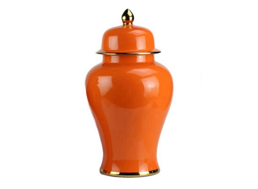 Chinese Ginger Jar Porcelain Orange Handmade D25xH46cm