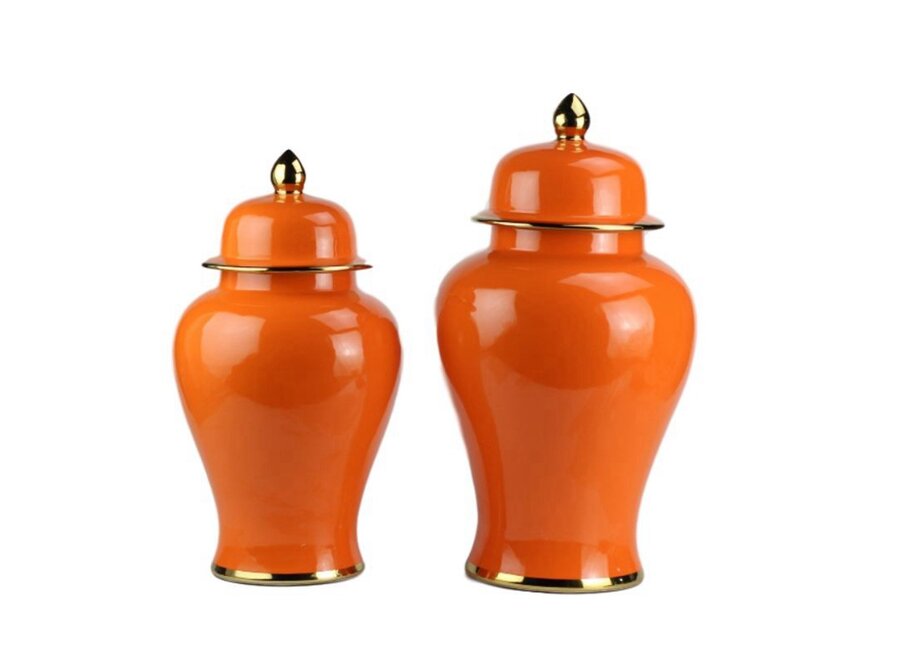 Chinese Ginger Jar Porcelain Orange Handmade D25xH46cm