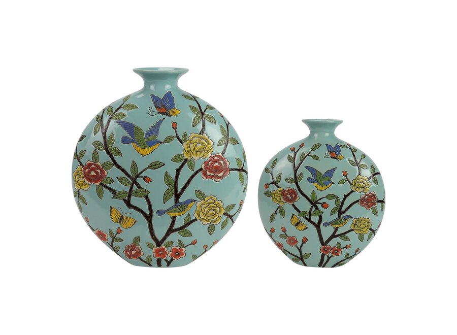 Chinese Vase Porcelain Blue Birds Hand-Painted W23xD10xH26cm