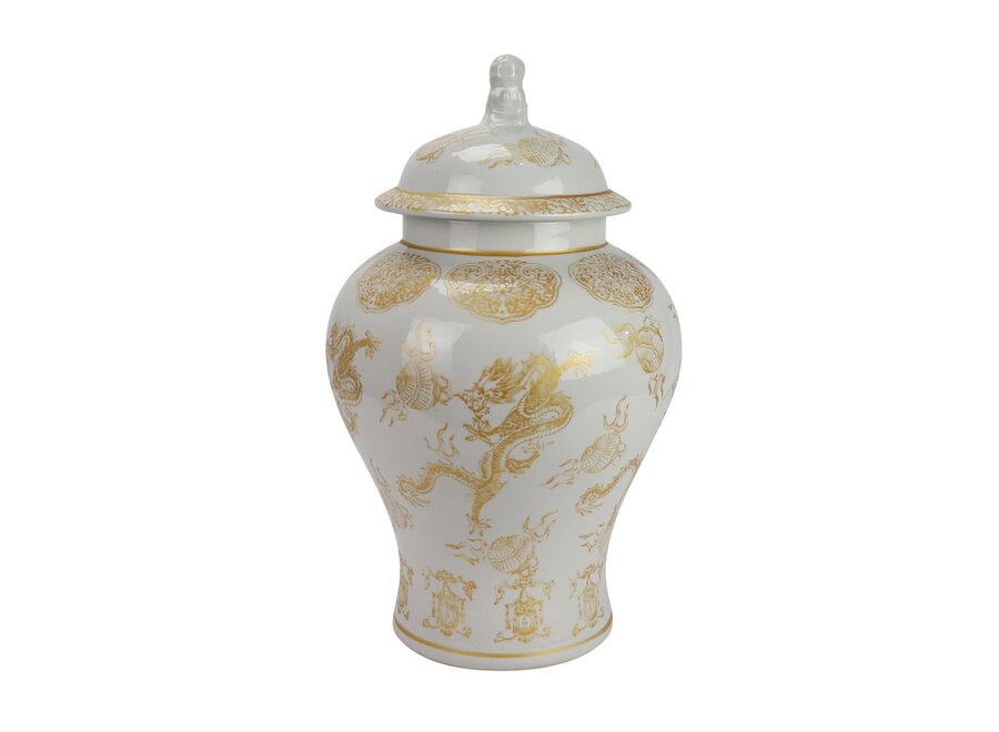 Tarro de Jengibre Chino Porcelana Blanco Dragón Pintado a Mano D29xAl46cm