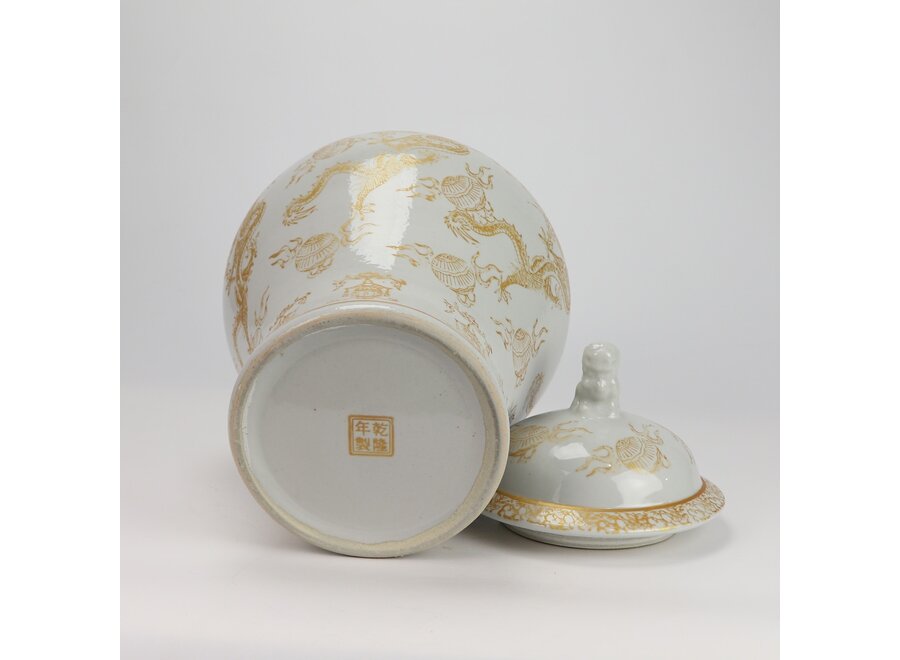 Chinesischer Vase mit Deckel Porzellan Weiß Drache Handgemalt D29xH46cm