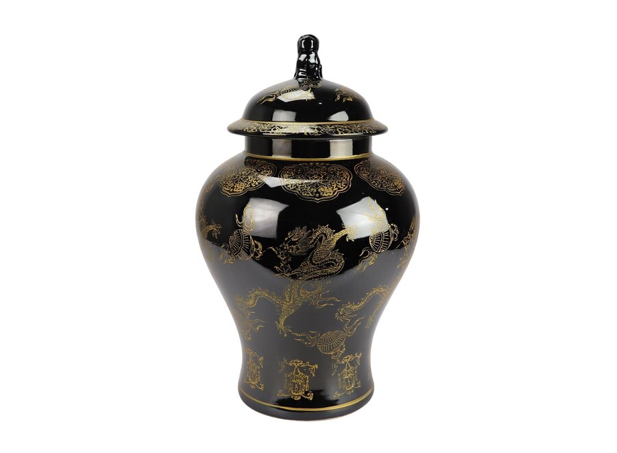 Chinese Ginger Jar Porcelain Black Dragon Hand-Painted D29xH46cm