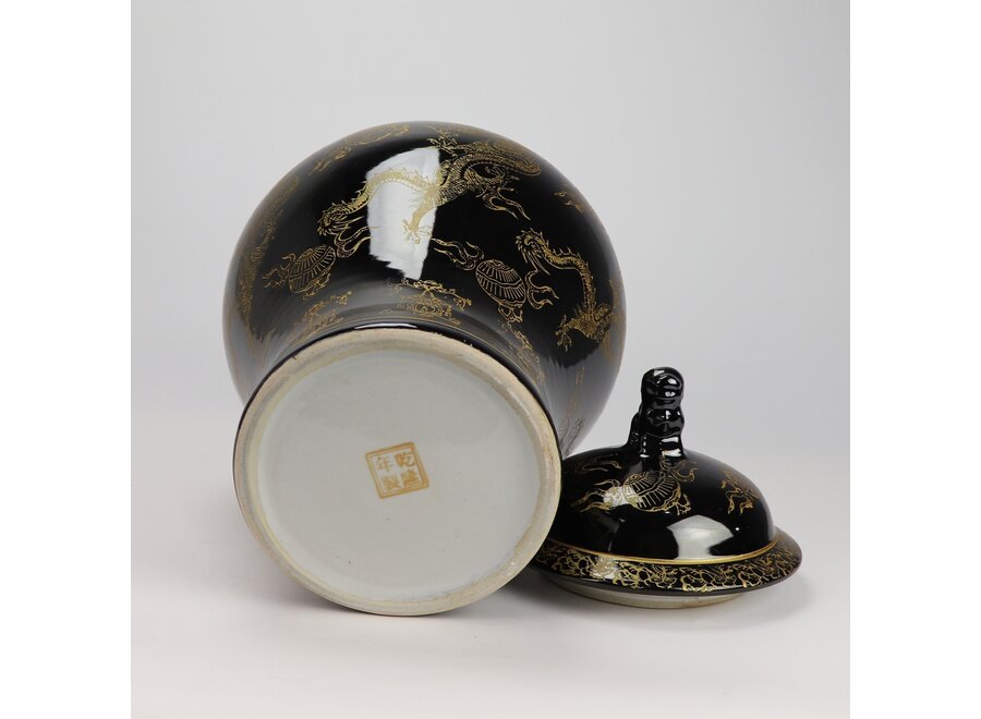 Chinesischer Vase mit Deckel Porzellan Schwarz Drache Handgemalt D29xH46cm