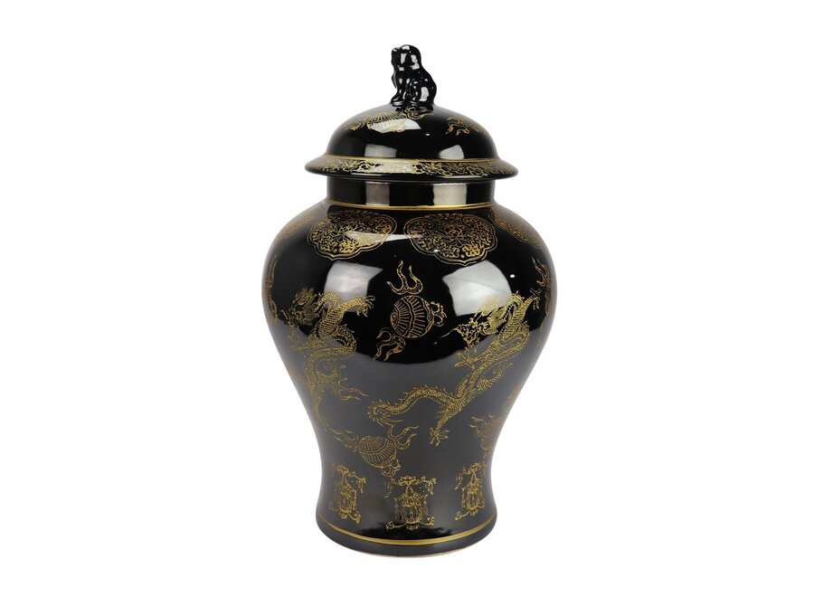 Chinesischer Vase mit Deckel Porzellan Schwarz Drache Handgemalt D29xH46cm