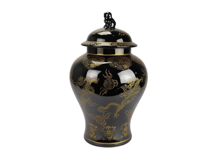 Vaso Ginger Jar Cinese in Porcellana Nero Drago Dipinto a Mano D29xA46cm