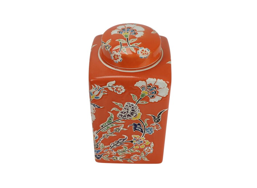 Chinesischer Vase mit Deckel Porzellan Orange Blumen Handgemalt D14xH26cm