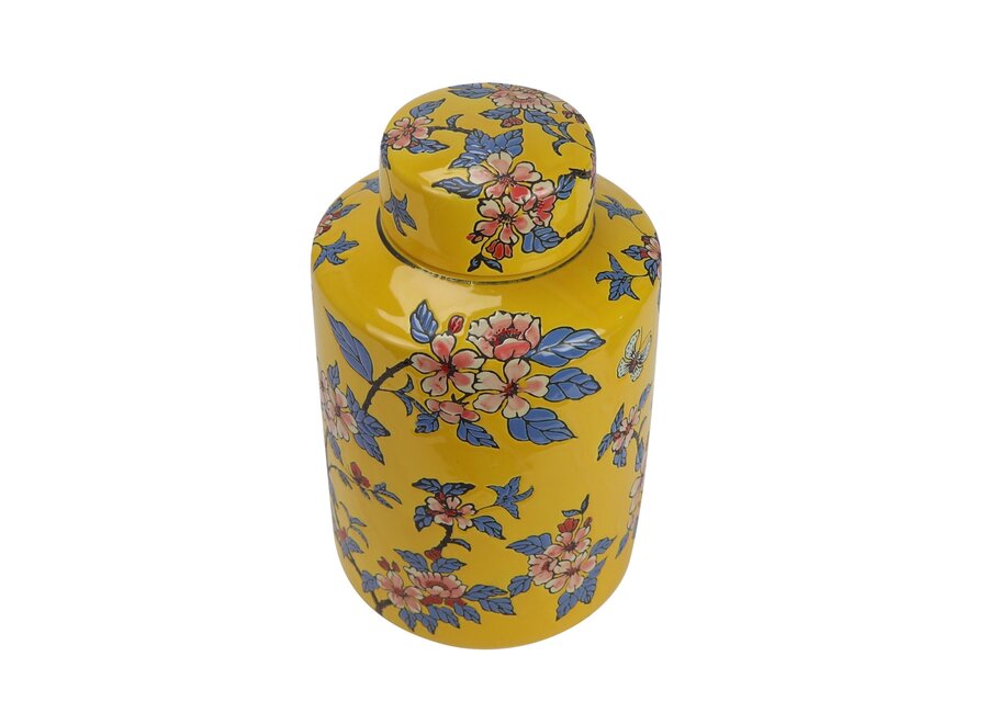 Chinesischer Vase mit Deckel Porzellan Gelbe Blumen Handgemalt D20xH31cm
