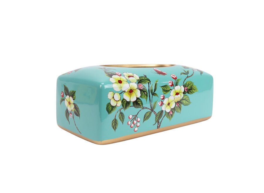 Boîte de Mouchoirs Chinoise Porcelaine Bleu Fleurs L23xP9xH14cm