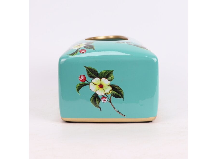 Chinese Tissue Box Porcelain Blue Flowers W23xD9xH14cm