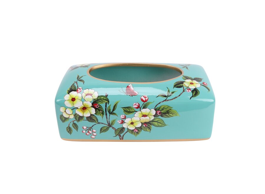 Caja de Pañuelos China Porcelana Azul Flores An23xP9xAl14cm