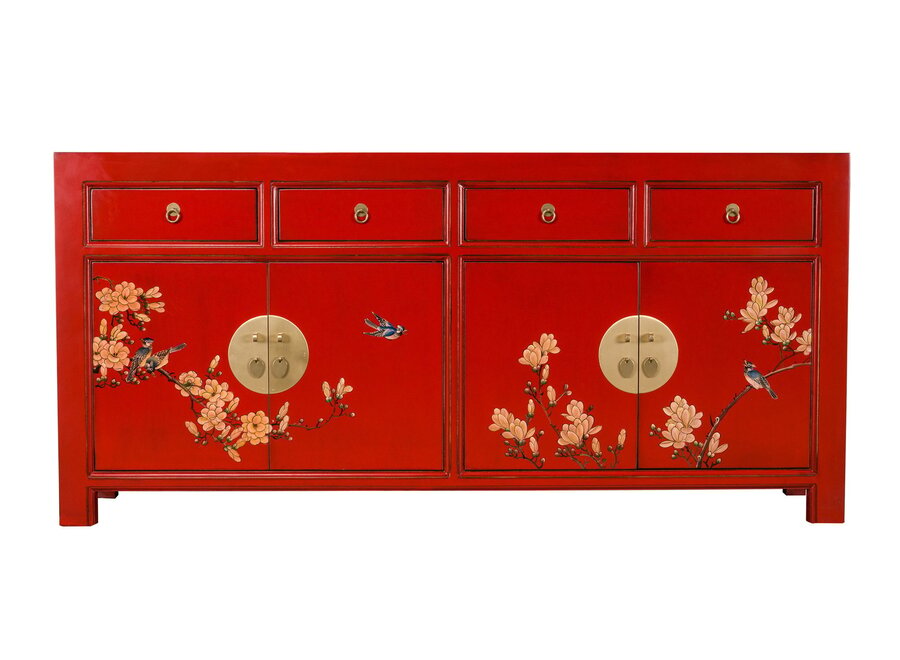 Buffet Chinois Lucky Rouge Peint à la Main - Orientique Collection L180xP40xH85cm