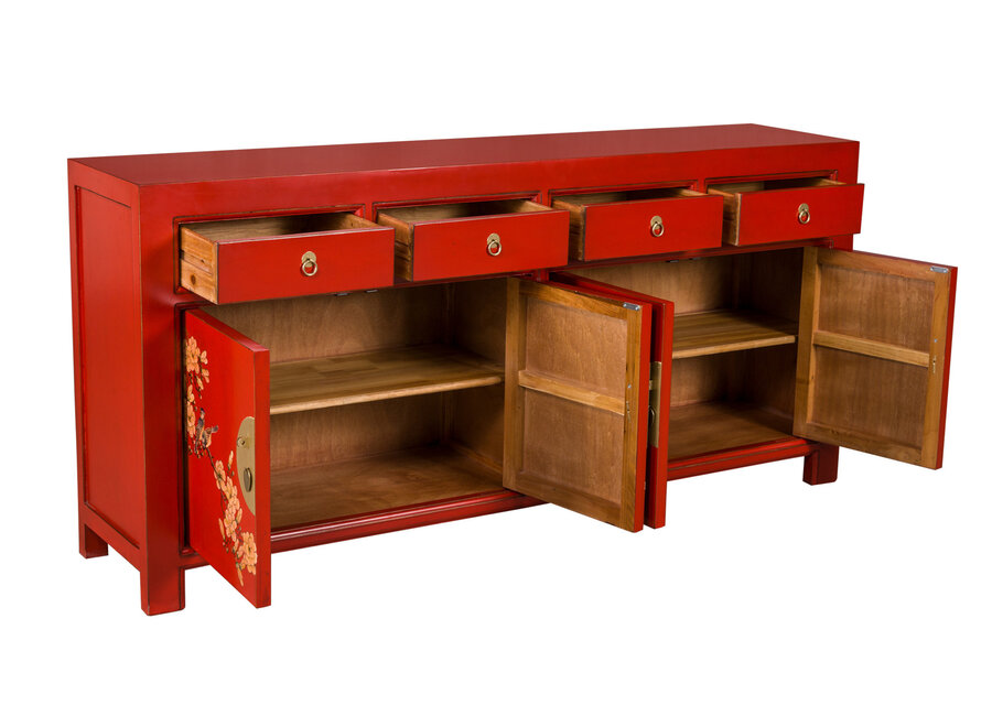 Buffet Chinois Lucky Rouge Peint à la Main - Orientique Collection L180xP40xH85cm