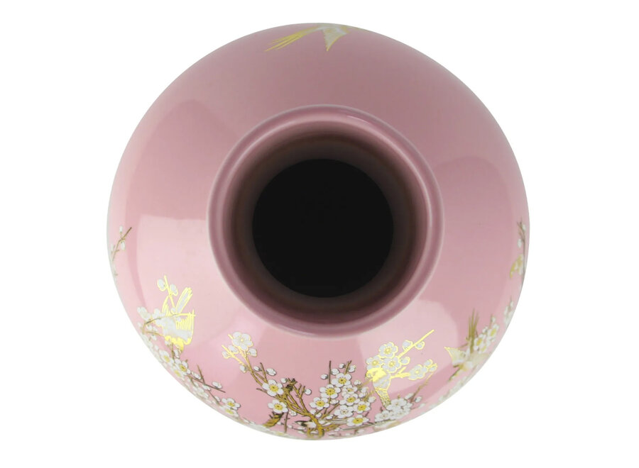Vase Chinois Rose Fleurs Fait Main D31xH47cm