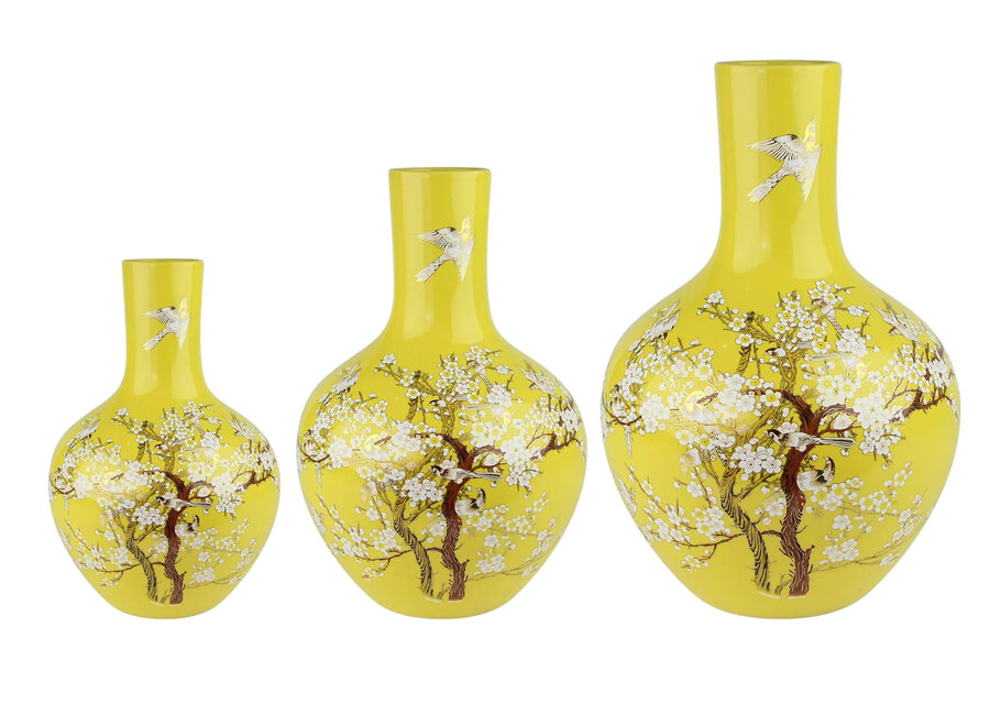 Chinesische Vase Gelbe Blüten Handgefertigt D41xH57cm