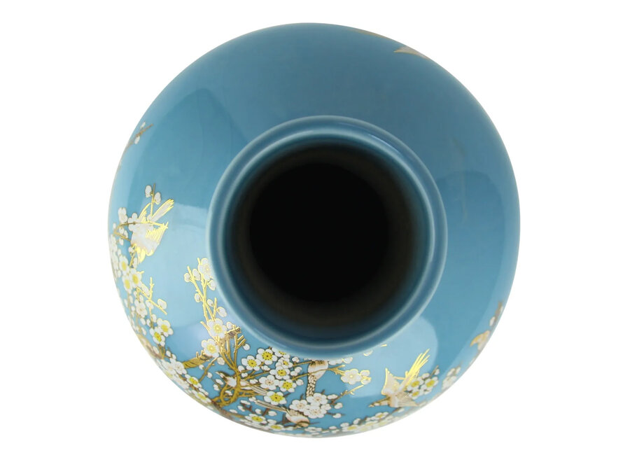Vase Chinois Bleu Fleurs Fait Main D41xH57cm