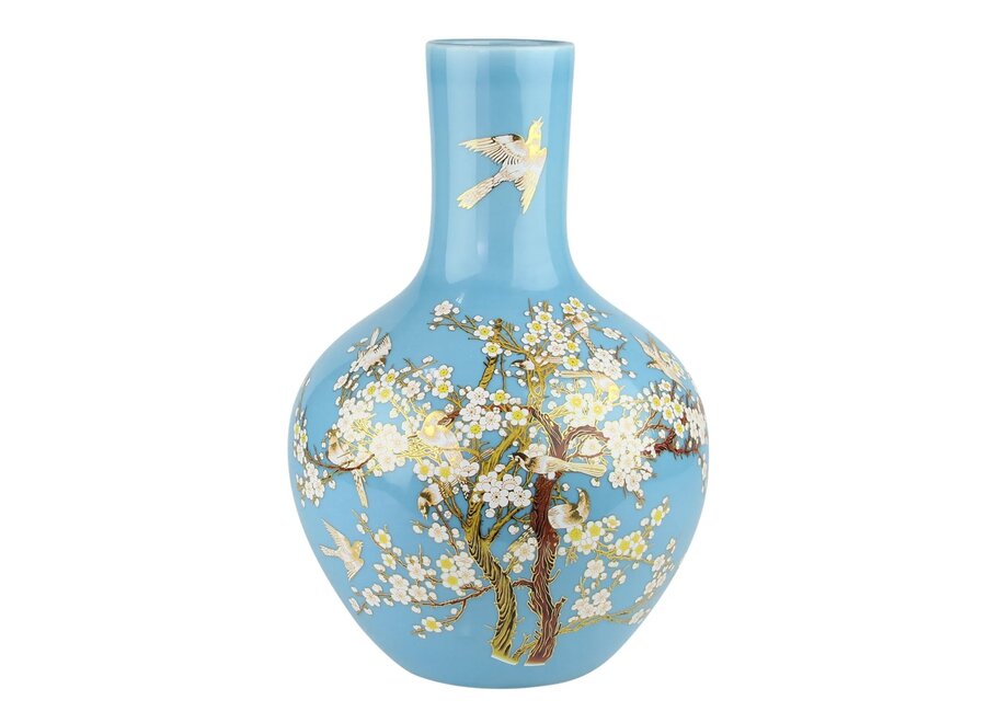 Chinesische Vase Blau Blüten Handgefertigt D31xH47cm