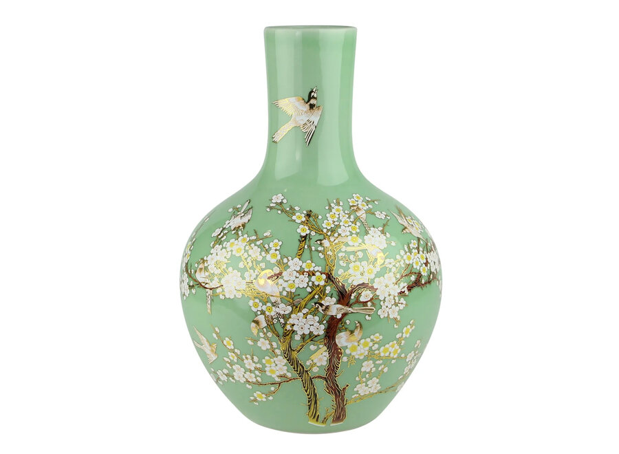 Vase Chinois Menthe Fleurs Fait Main D41xH57cm