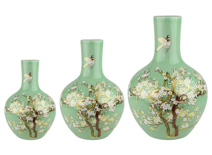 Chinesische Vase Minze Blüten Handgefertigt D41xH57cm