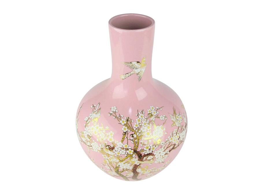 Chinese Vase Pink Blossoms Handmade D41xH57cm