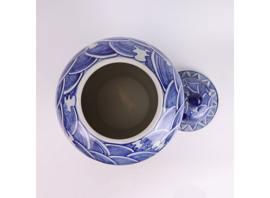 Chinese Ginger Jar Porcelain Blue White Koi Fish Hand-Painted D27xH51cm