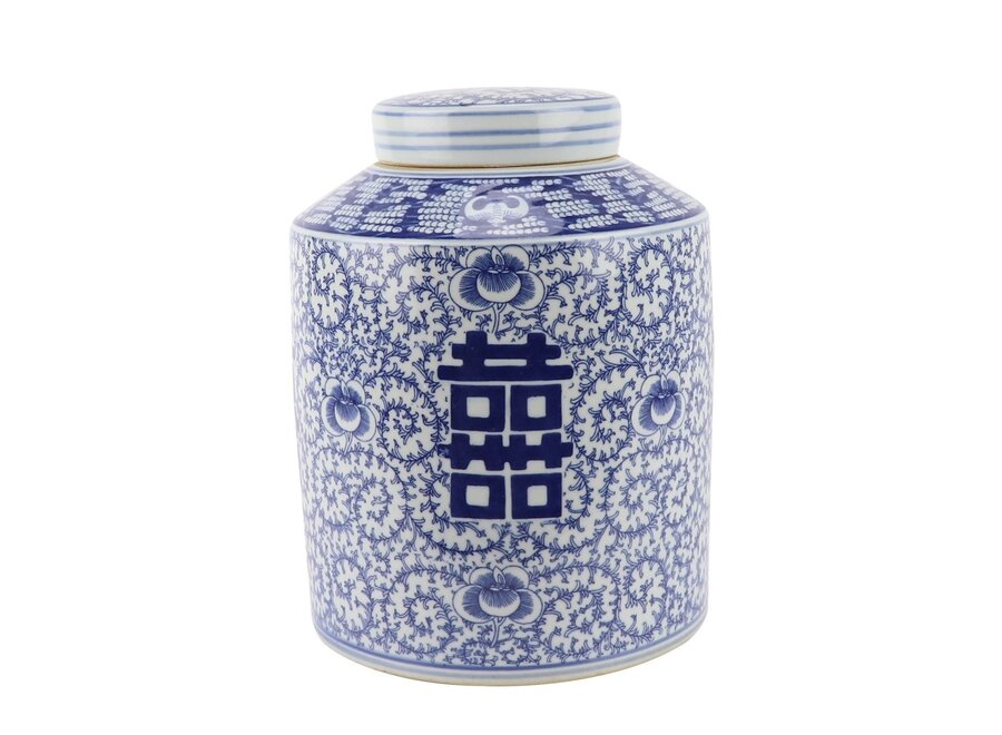 Pot à Gingembre Chinois Porcelaine Bleu Blanc Double Bonheur Peint à la Main D23xH30cm