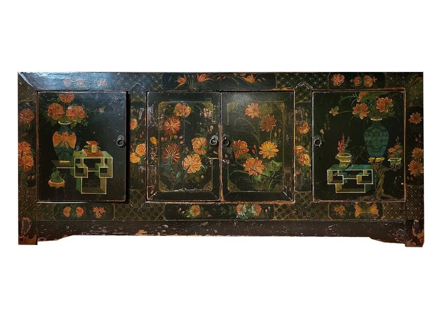 Antique Chinese Sideboard Black Handpainted W173xD45xH75cm