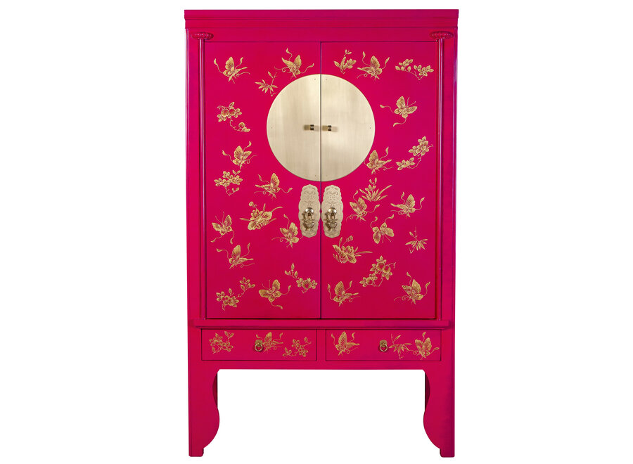 Armoire de Mariage Chinoise Fuchsia Royale Peint à la Main  - Orientique Collection L100xP55xH175cm