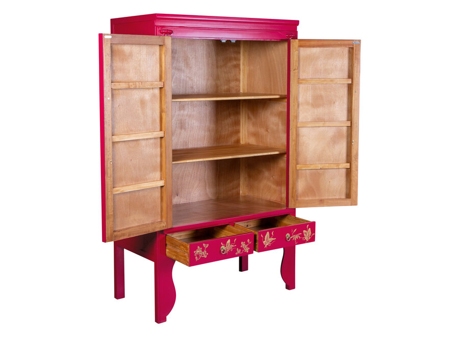 Armoire de Mariage Chinoise Fuchsia Royale Peint à la Main  - Orientique Collection L100xP55xH175cm