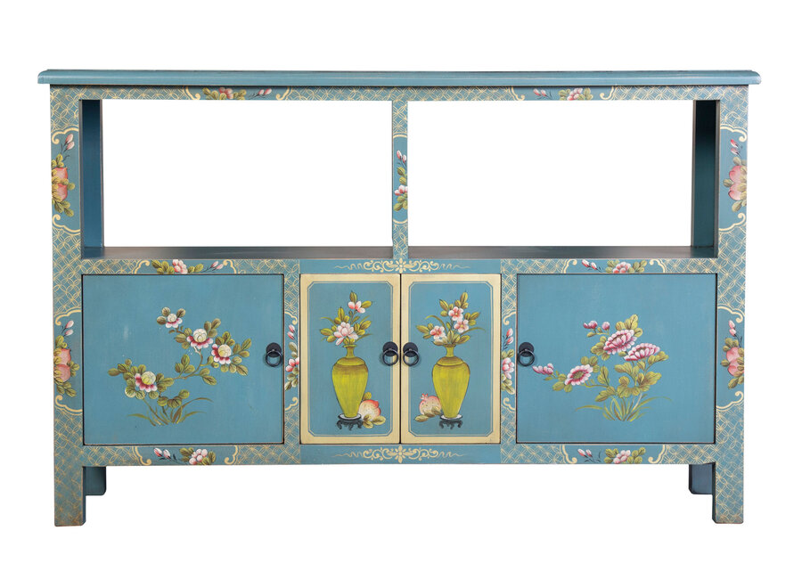 Buffet Chinois Bleu Peint à la Main L140xP33xH90cm