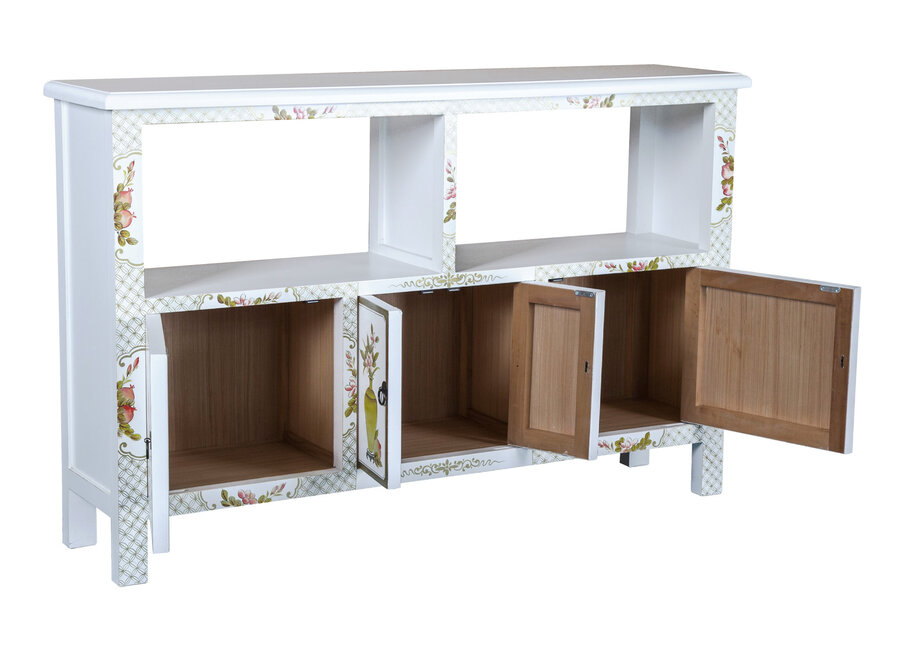 Buffet Chinois Blanc Peint à la Main L140xP33xH90cm