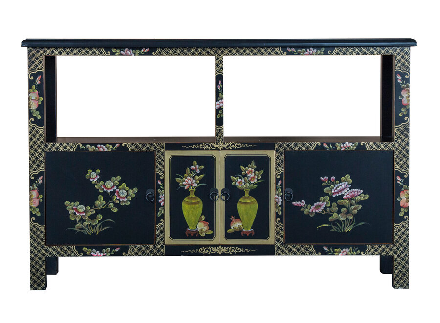 Buffet Chinois Noir Peint à la Main L140xP33xH90cm