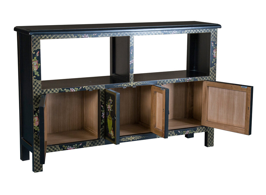 Credenza Cinese Nero Dipinto a Mano L140xP33xA90cm