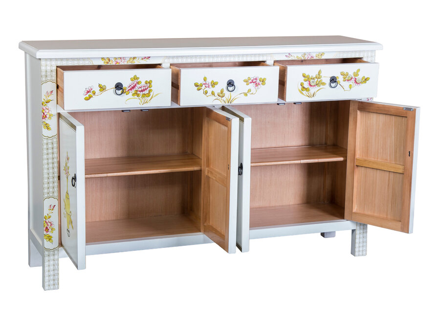 Buffet Chinois Blanc Peint à la Main L140xP34xH90cm