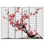 Paravento Giappones Separè L240xA180cm 6 Pannelli Fiori di Ciliegio Nero