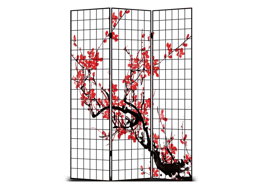 Paravent Japanisch Raumteiler B120xH180cm 3-teilig Kirschblüten Schwarz