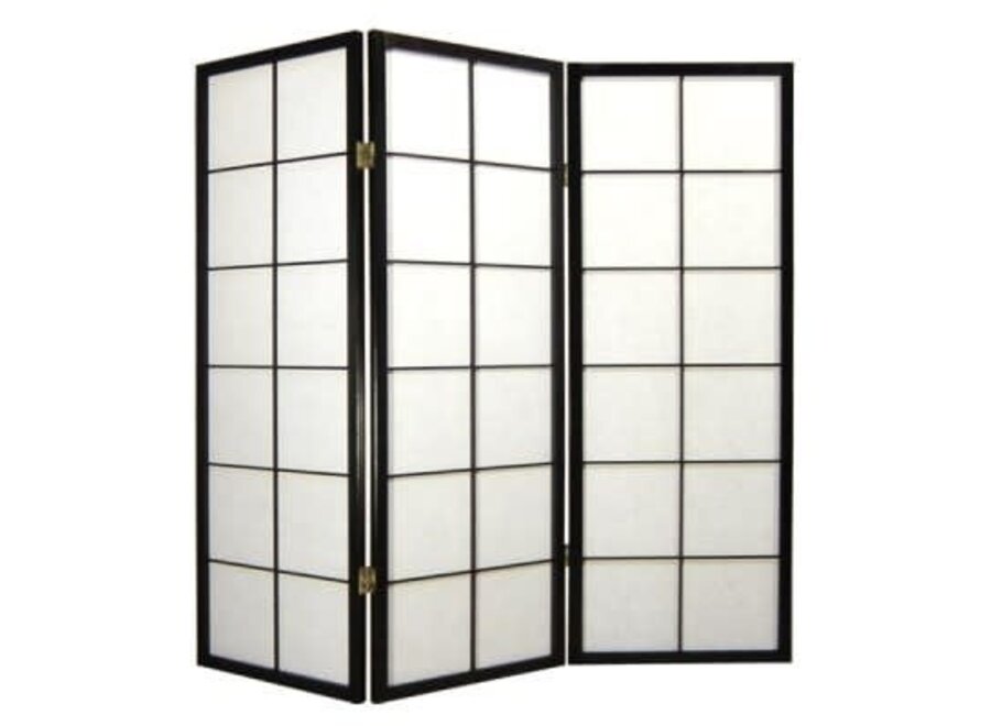 Japanese Room Divider L135cmxH130cm Shoji Rice Paper Black 3 Panel