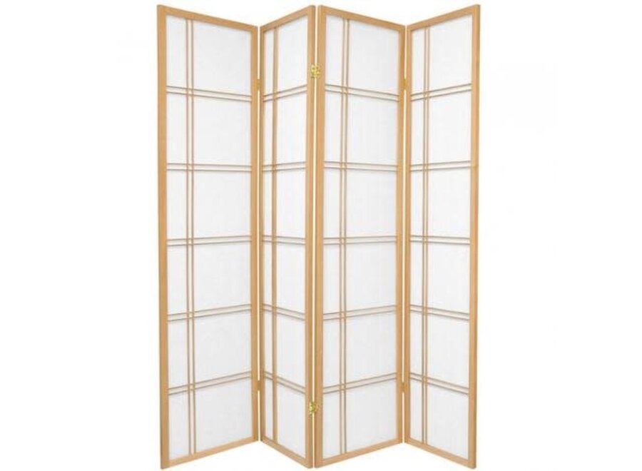 Biombo Separador Japonés A180xA180cm 4 Paneles Shoji Papel de Arroz Natural - Double Cross